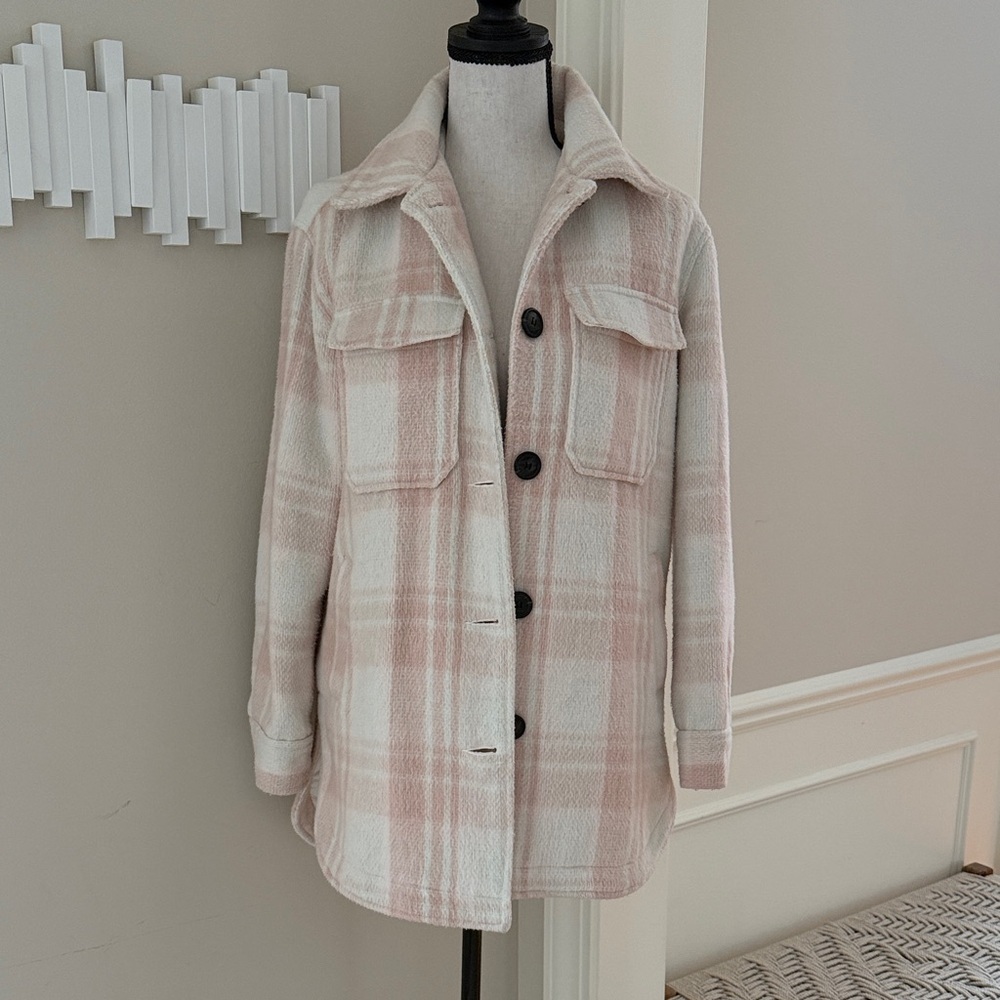 Sebby Pink Plaid Shacket Jacket XS Cozy Button Front Shirt Jacket